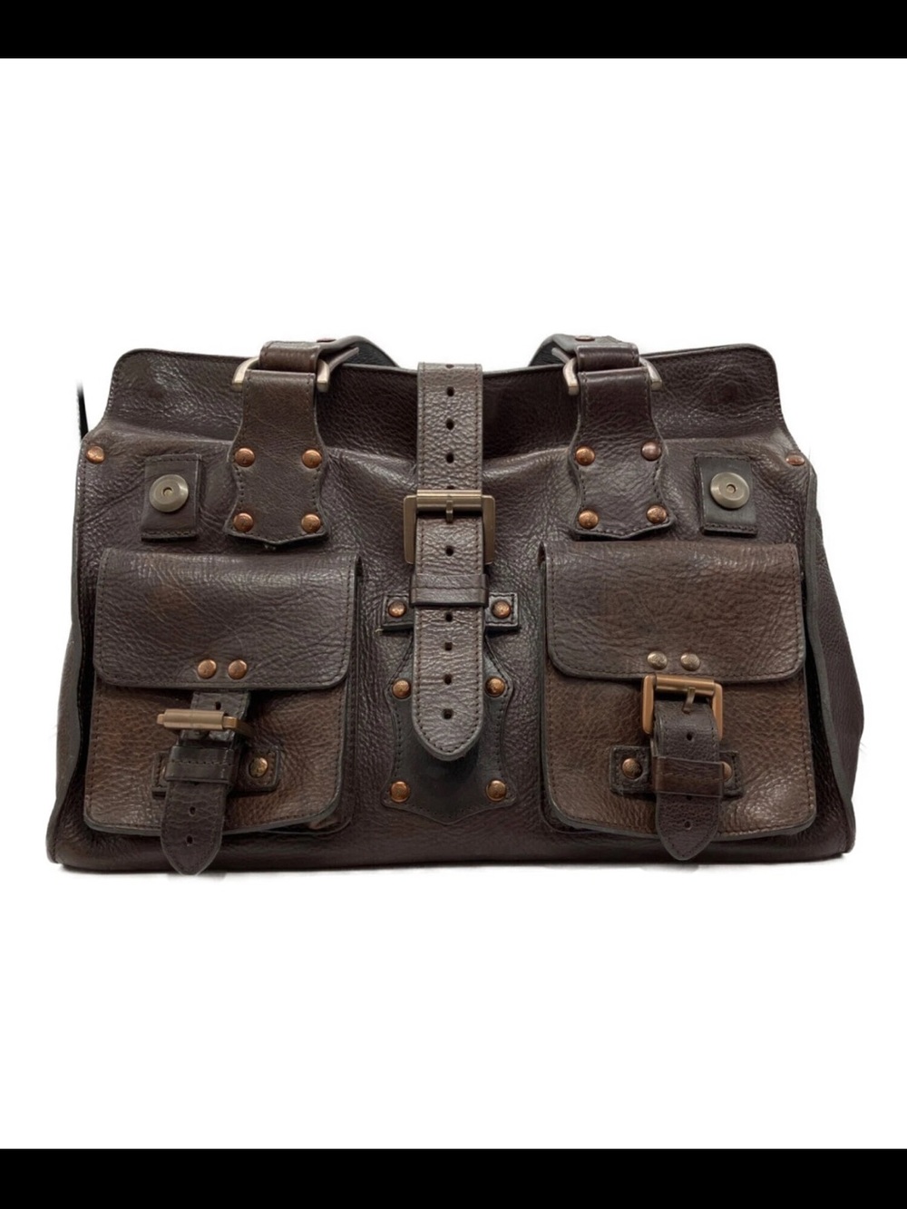 Mulberry Dark Brown Leather Buckle Front Satchel
